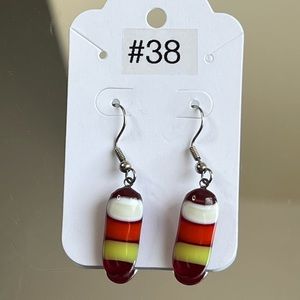 🌟 Striped Glass Bead Dangle Earrings